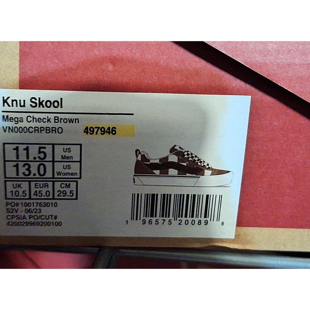 Vans Knu Skool Mega Check Brown Skate Shoes Men's Sz 11.5 Wheat Checkerboard - Picture 9 of 9